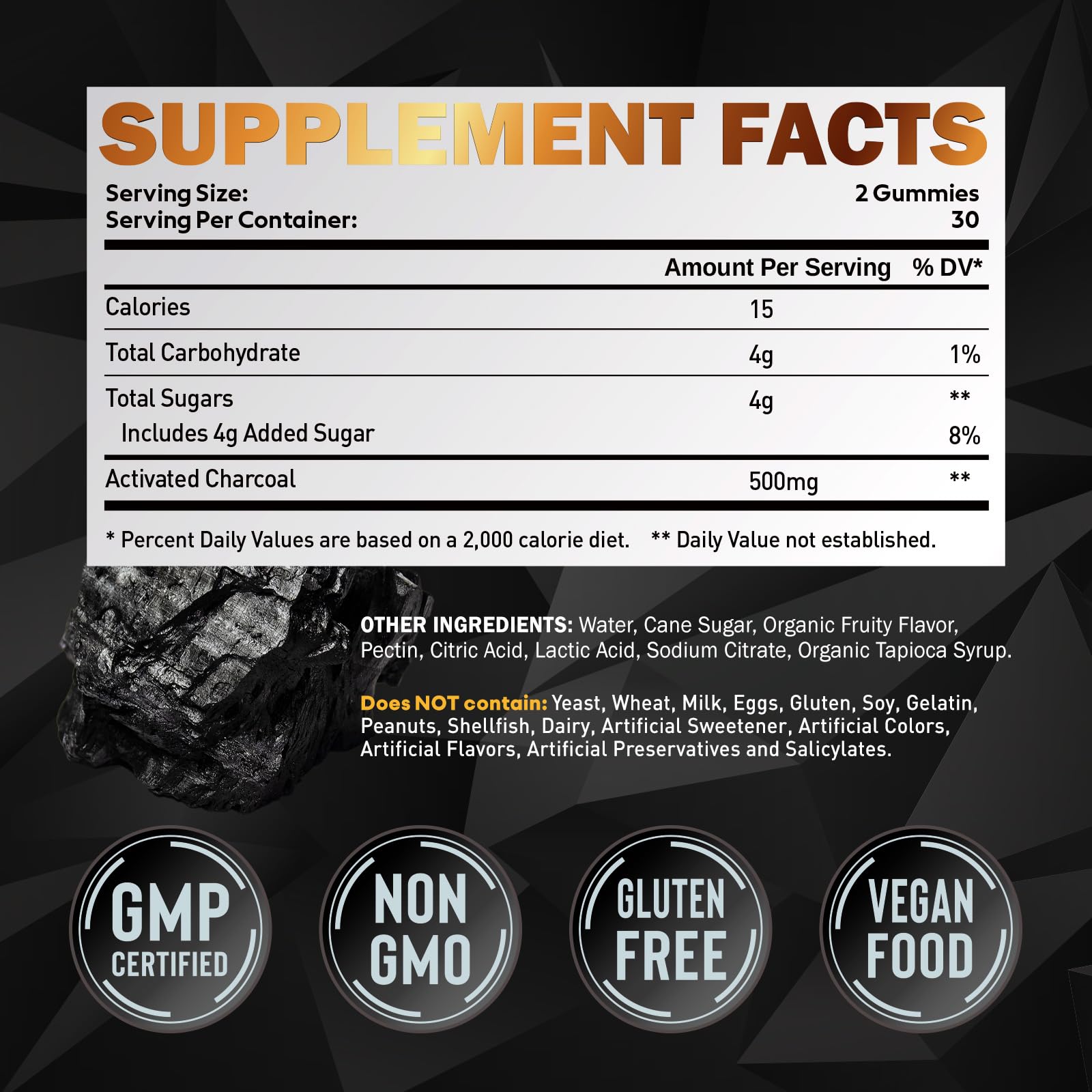 Product packaging for Activated Charcoal Gummies for Kids