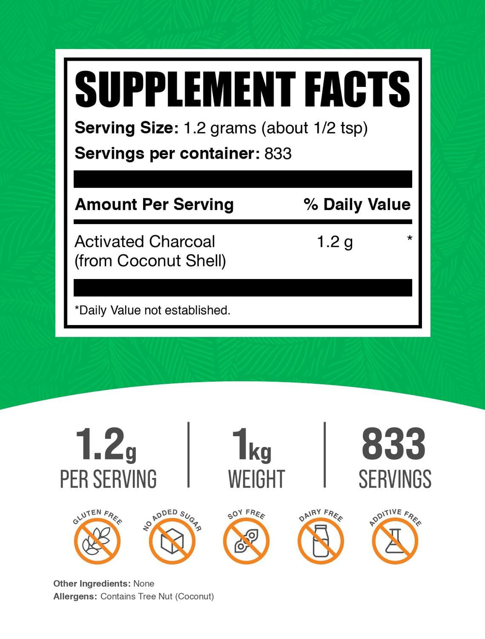 Close-up of coconut charcoal origin and product packaging