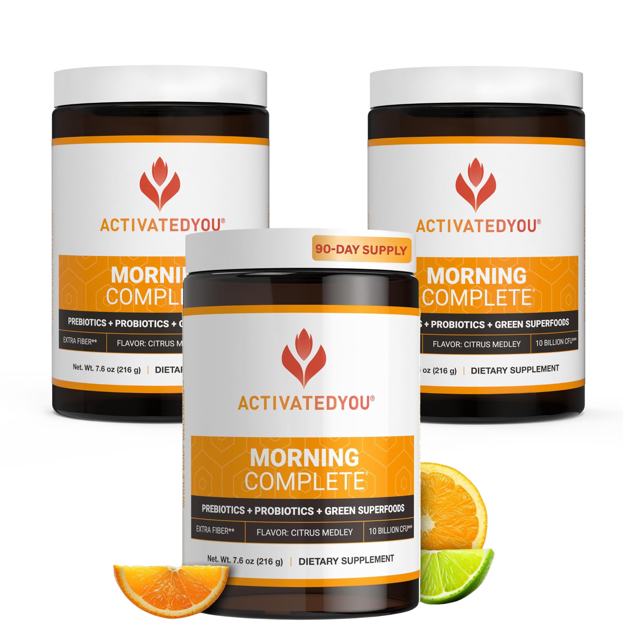 Front view of ACTIVATEDYOU Morning Complete 3-pack Citrus Medley
