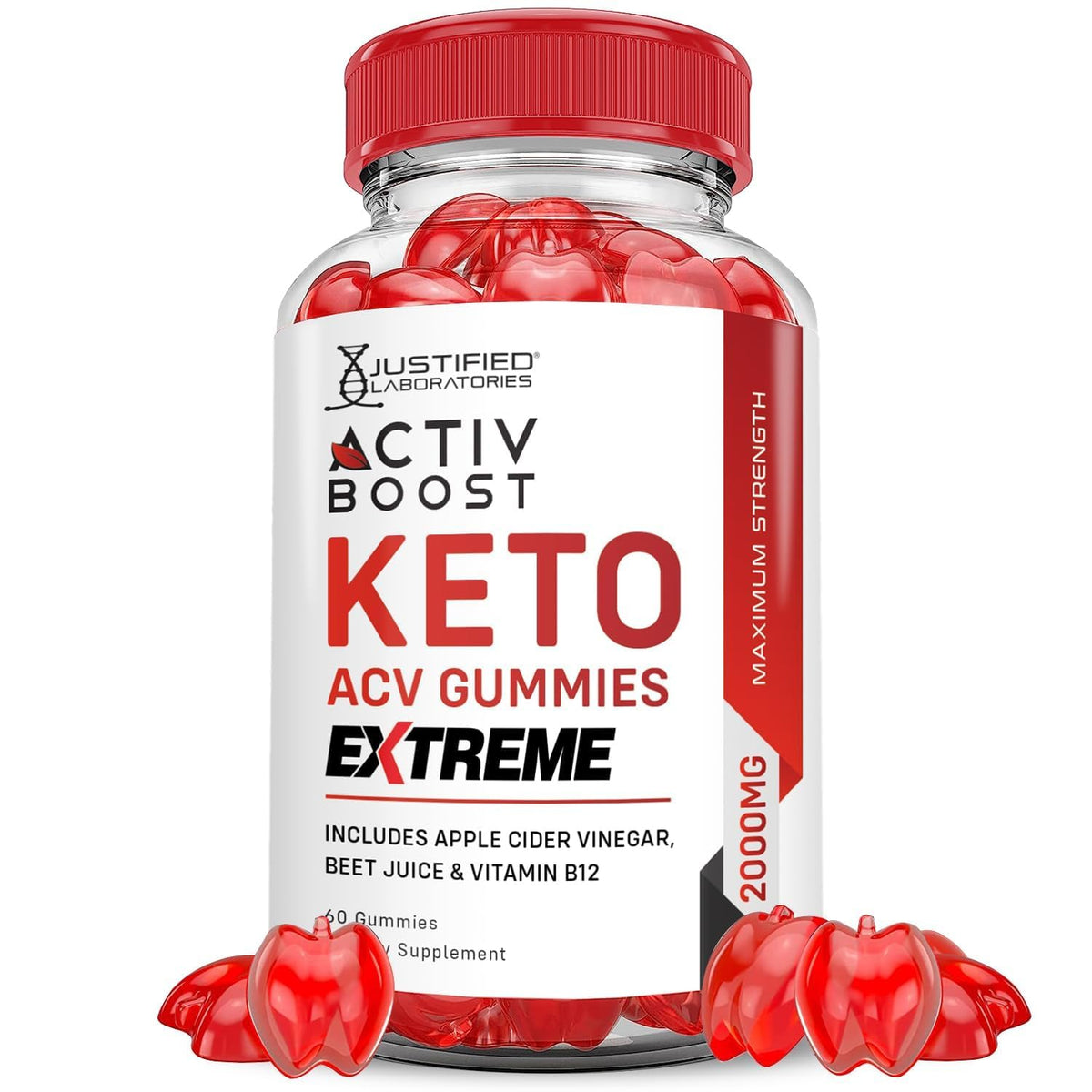 Activboost Keto ACV Gummies Extreme 2000mg bottle with apple cider vinegar