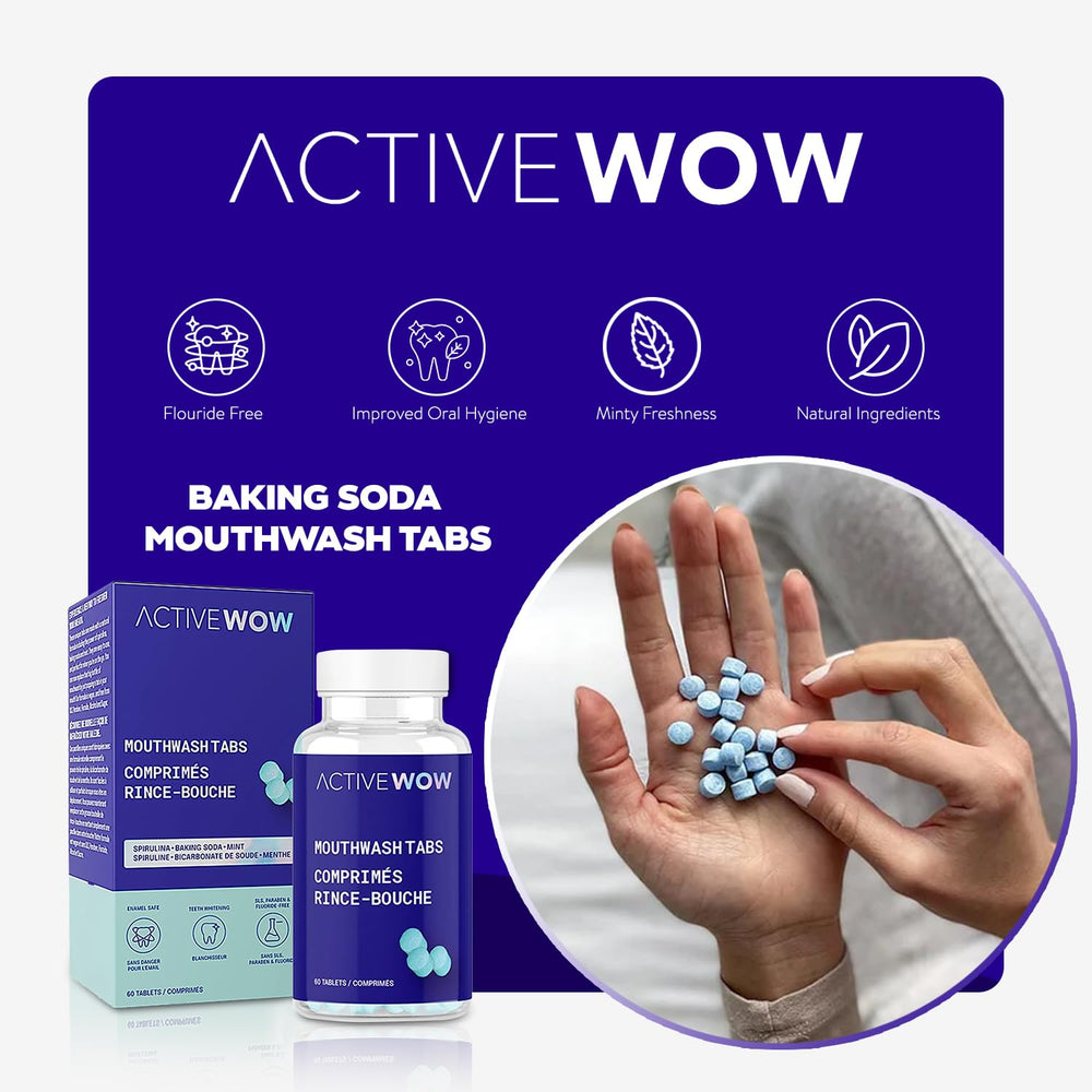 Close-up of mint-flavored chewable mouthwash tablets