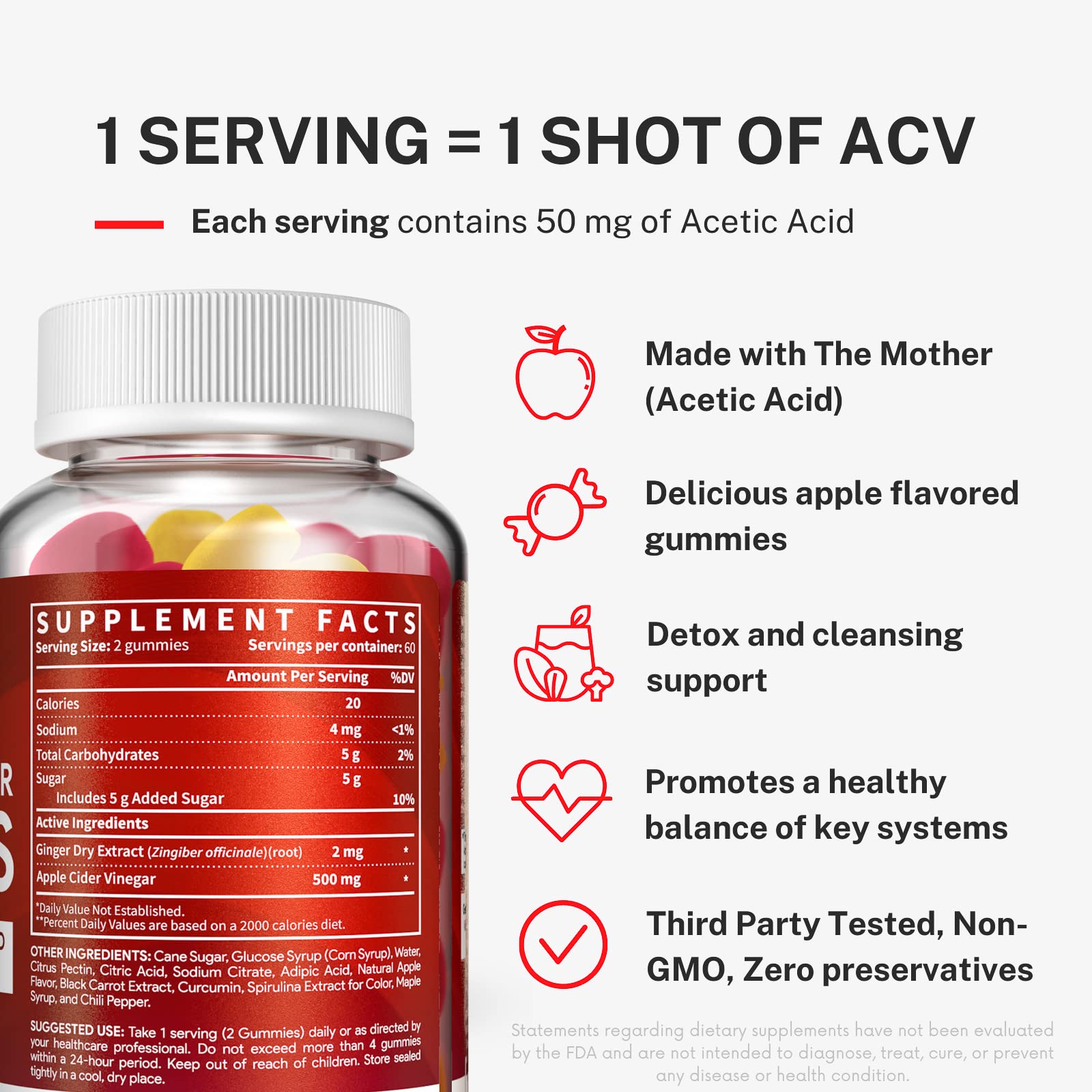 Gluten-free and non-GMO label on ACV gummies
