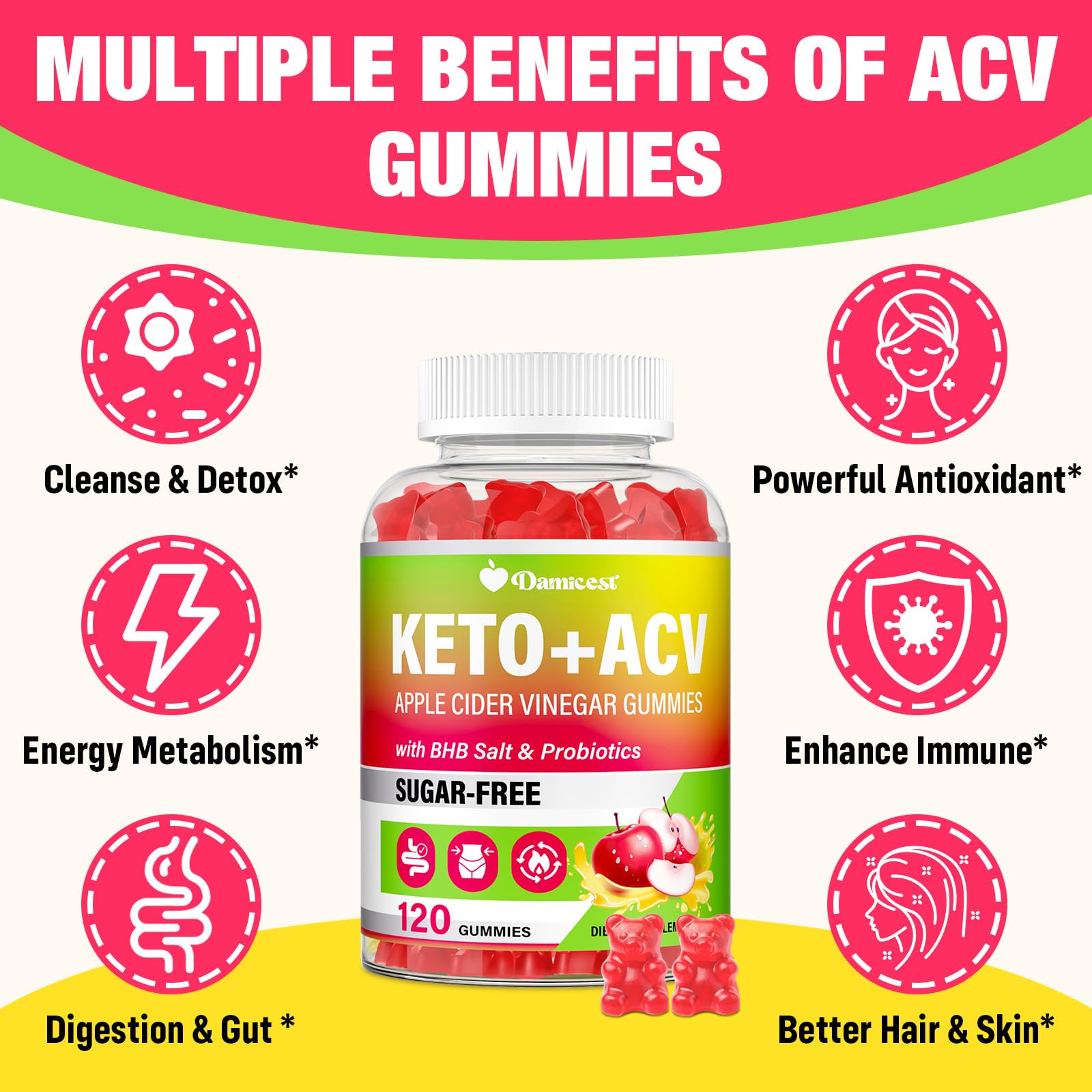 Probiotics 200 Billion CFU indicated on ACV gummies packaging