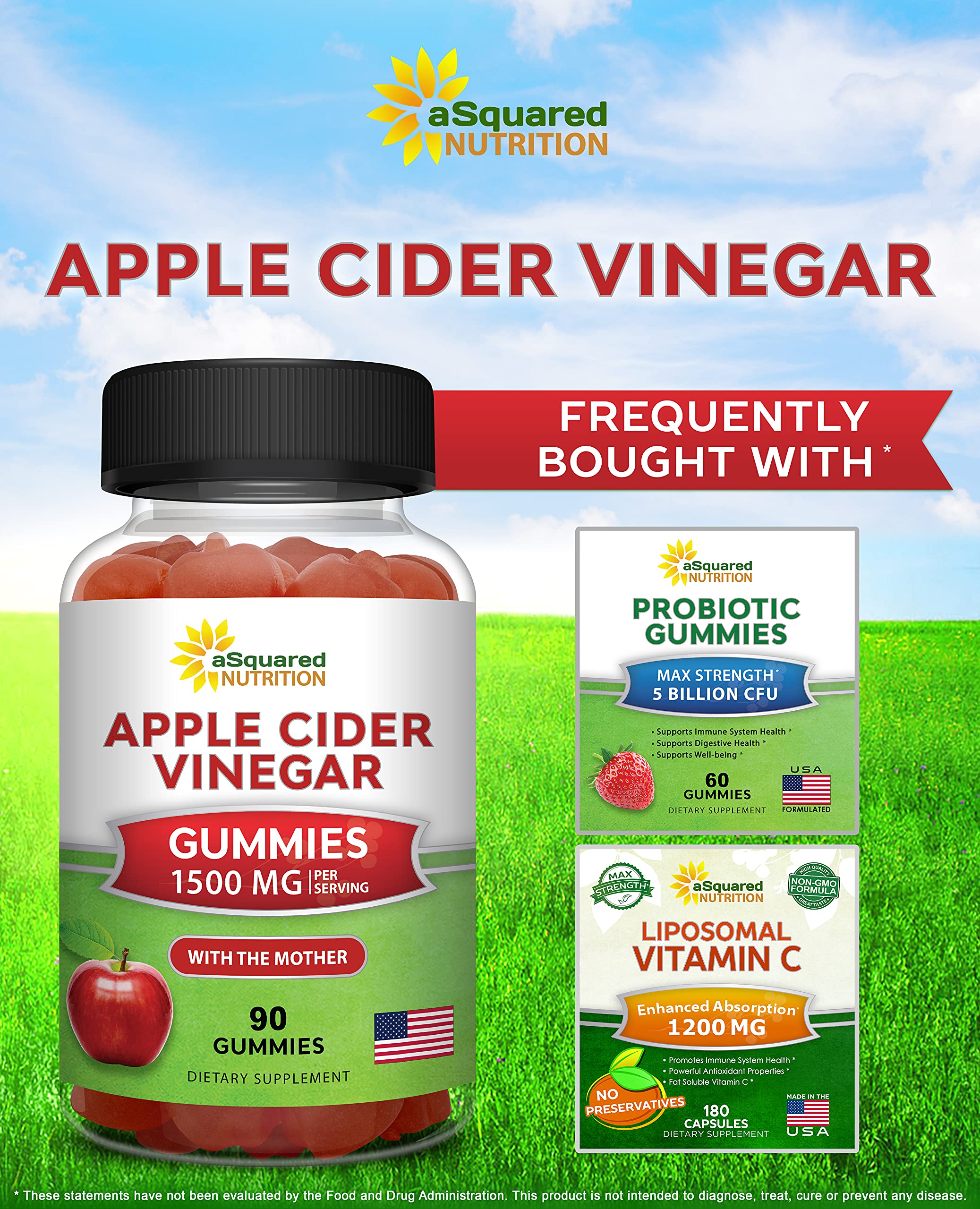 Bottle containing 90 vegan ACV gummies for a 30-day supply