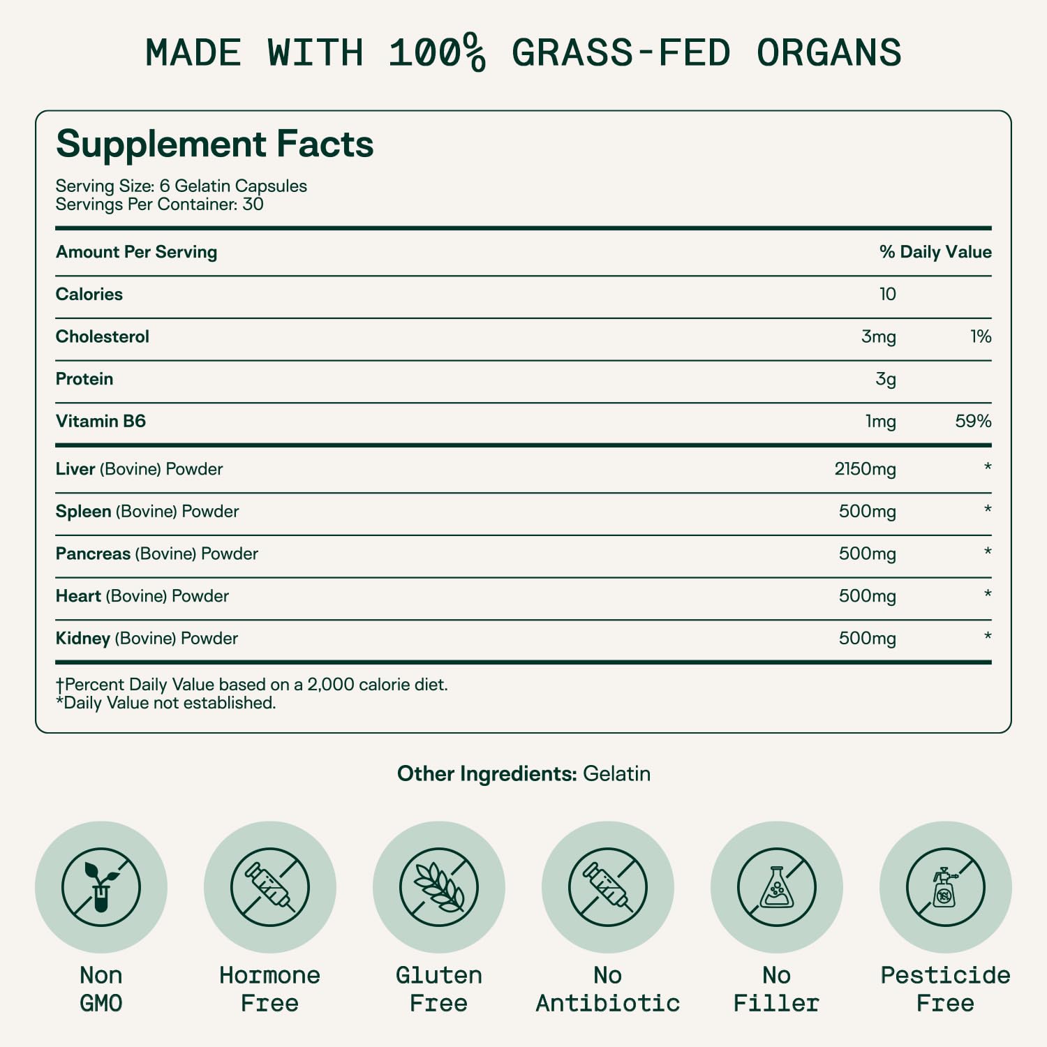 Adapt Naturals grass-fed beef organs packaging promotes convenient nutrient coverage.
