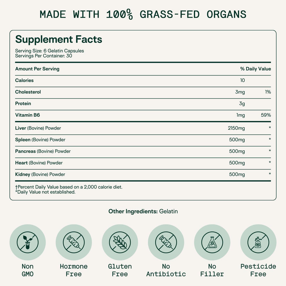 Adapt Naturals grass-fed beef organs packaging promotes convenient nutrient coverage.