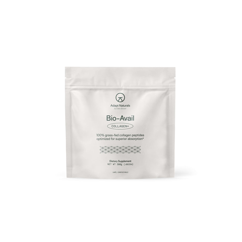 Adapt Naturals Bio-Avail Collagen+ grass-fed collagen peptides serving scoop and container
