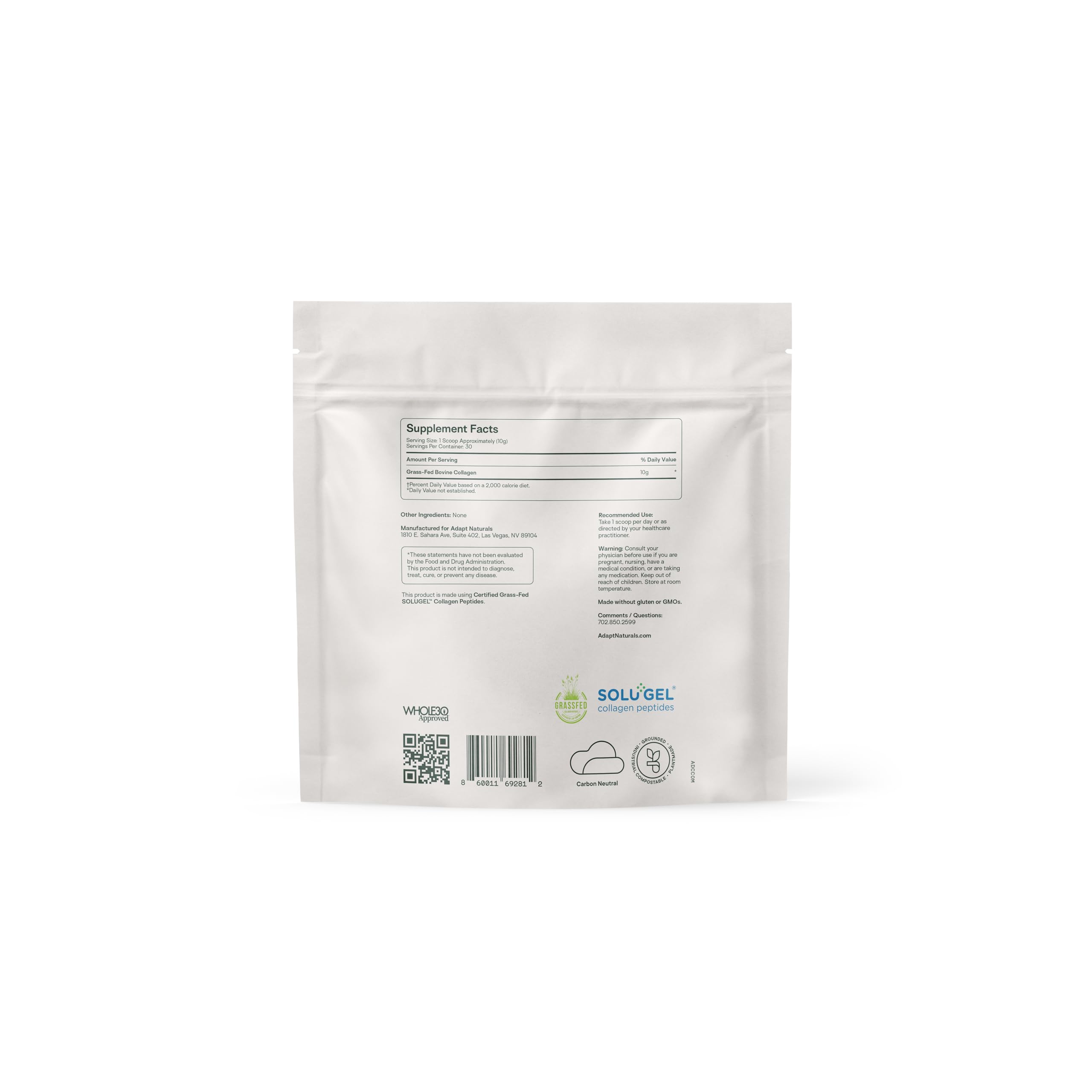 Close-up of grass-fed collagen peptides and packaging