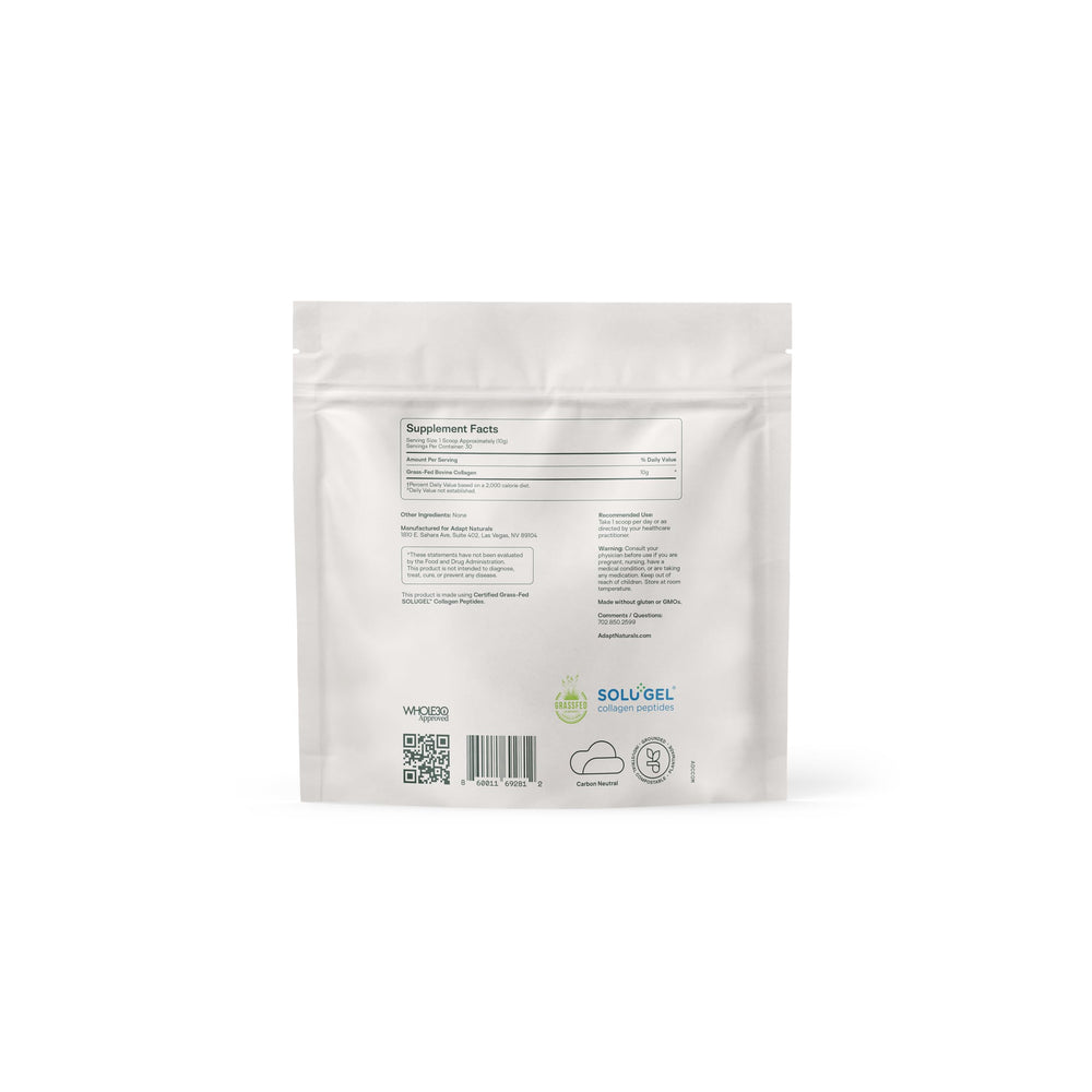 Close-up of grass-fed collagen peptides and packaging