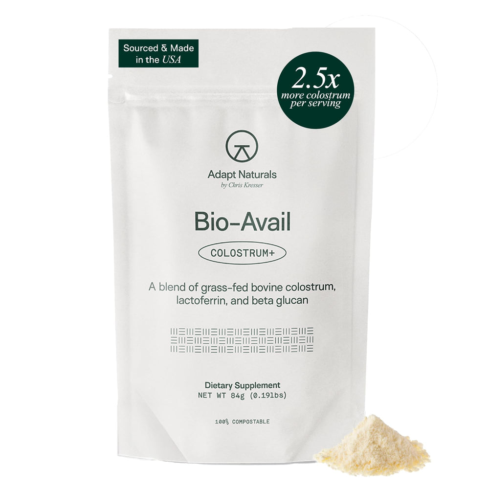 Adapt Naturals colostrum powder bottle with unflavored powder