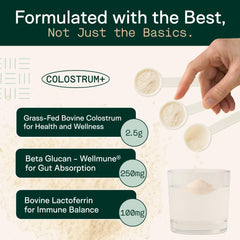Glass of water with mixed colostrum powder and scoop