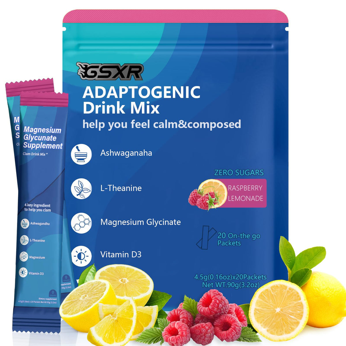 Front view of Adaptogenic Raspberry Lemonade Calm Drink Mix box