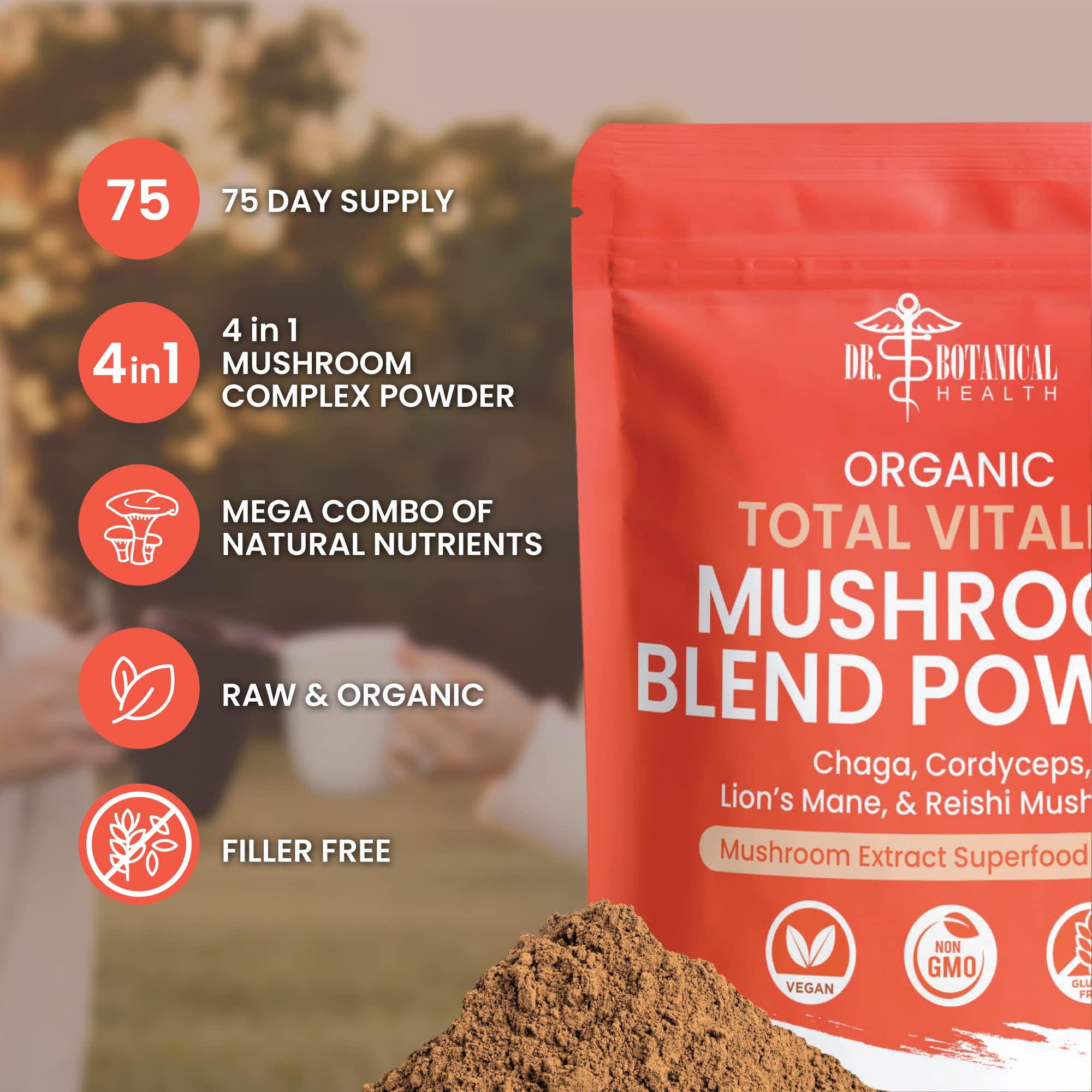Scooping mushroom powder into coffee or tea
