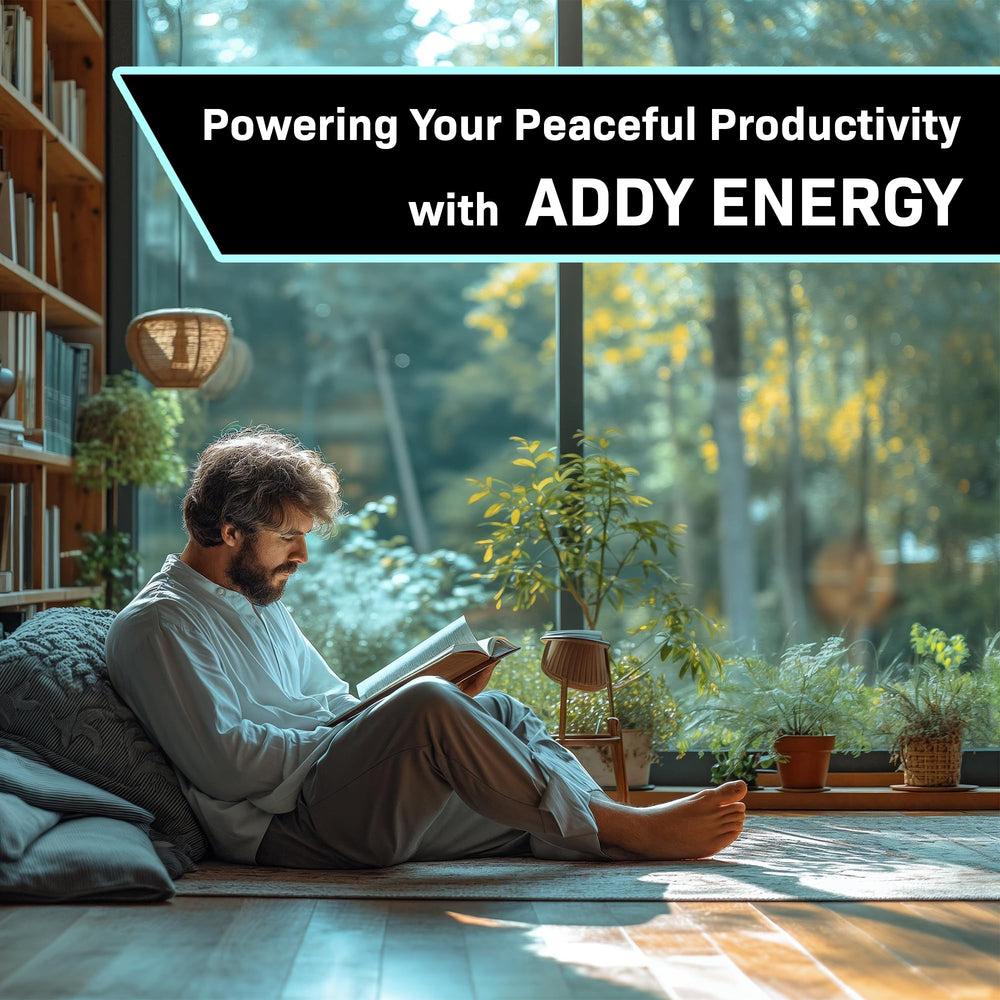 Addy Energy desk setup with laptop signals productive focus.
