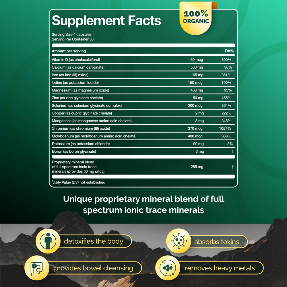 Close-up of ADEO2 label showing 52 minerals