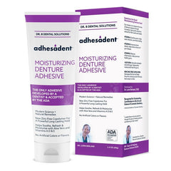 Close-up of Adhesadent application on a denture for secure fit