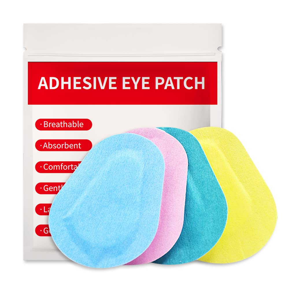 Front view of 40-piece adhesive eye patches for adults in four colors