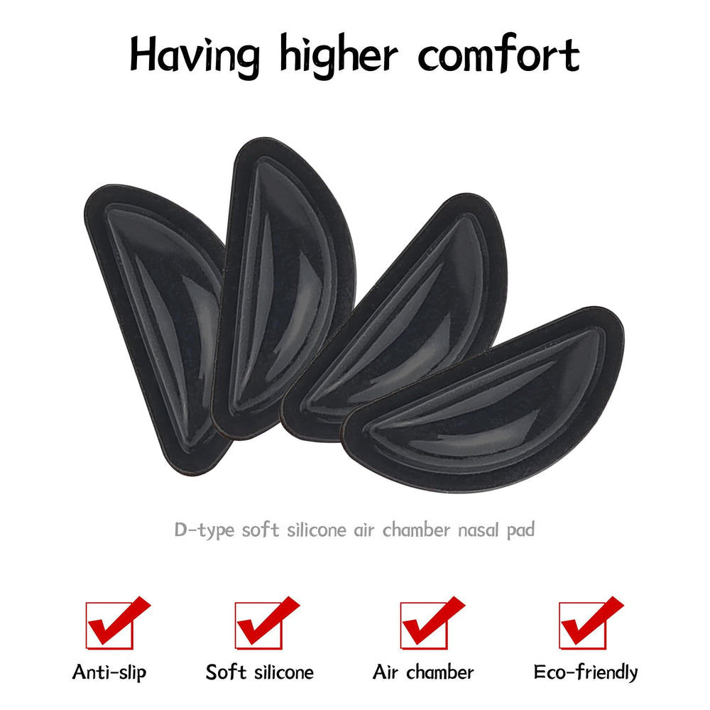 Soft cushioned silicone nose pads for all-day wear