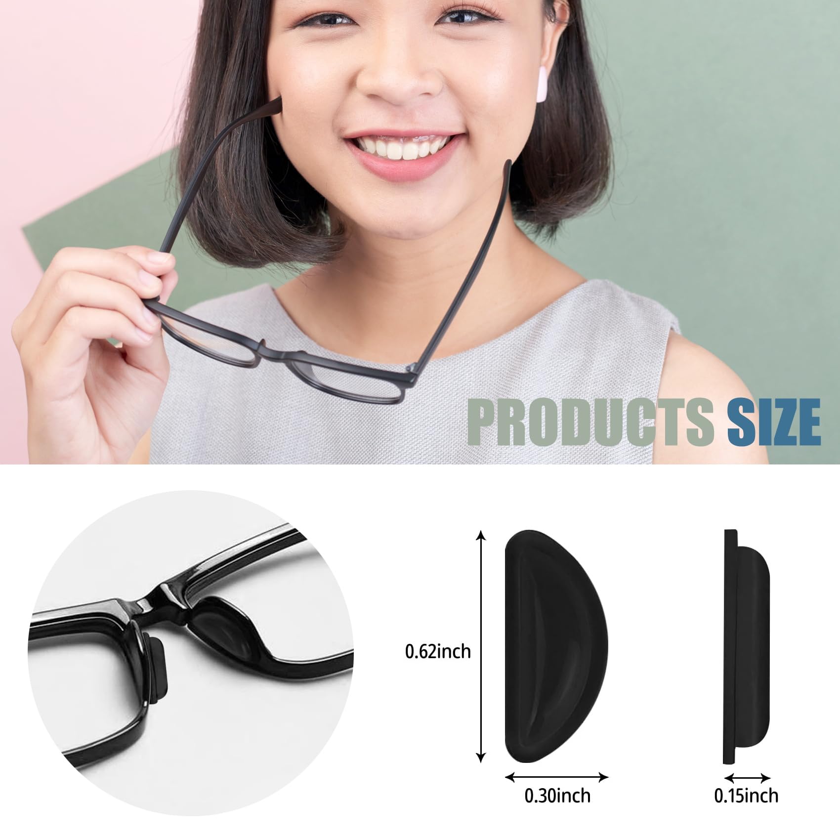 Adhesive silicone nose pads for glasses in black, D size