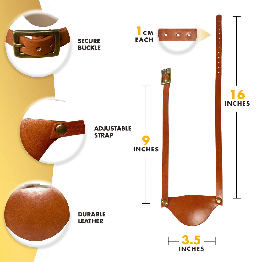 Right-eye view of adjustable brown leather eye patch for adults