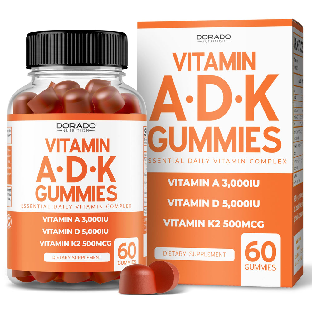 ADK Gummies D3 K2 60-count bottle with blue raspberry flavor