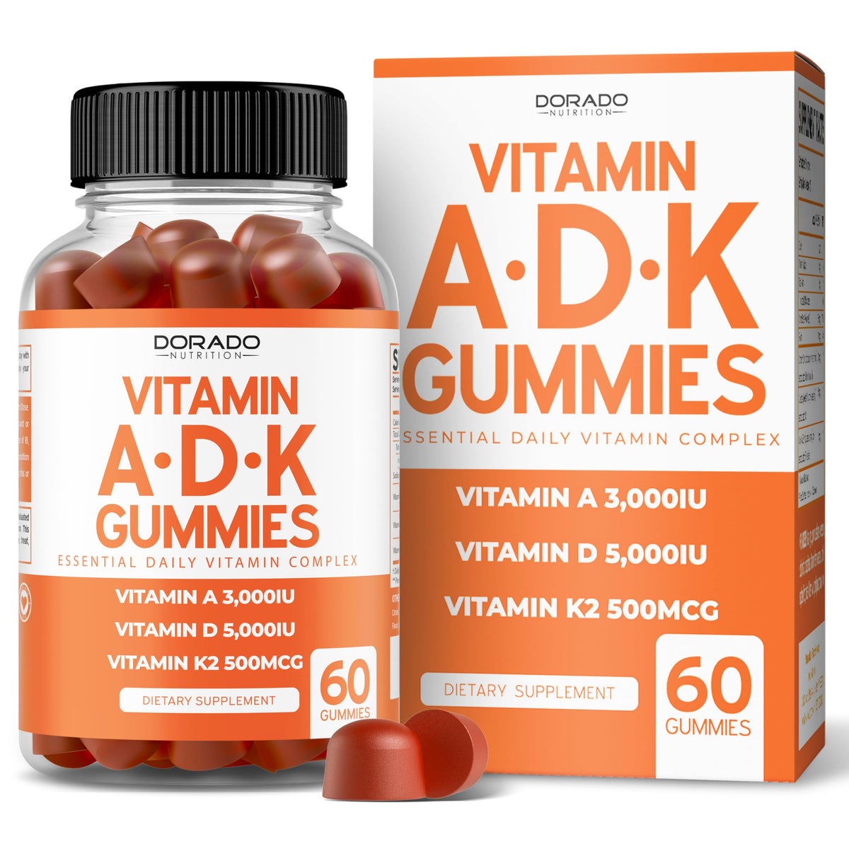 ADK Gummies D3 K2 60-count bottle with blue raspberry flavor