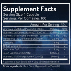 Close-up of capsule showing ingredients A, D3, K2 MK-7