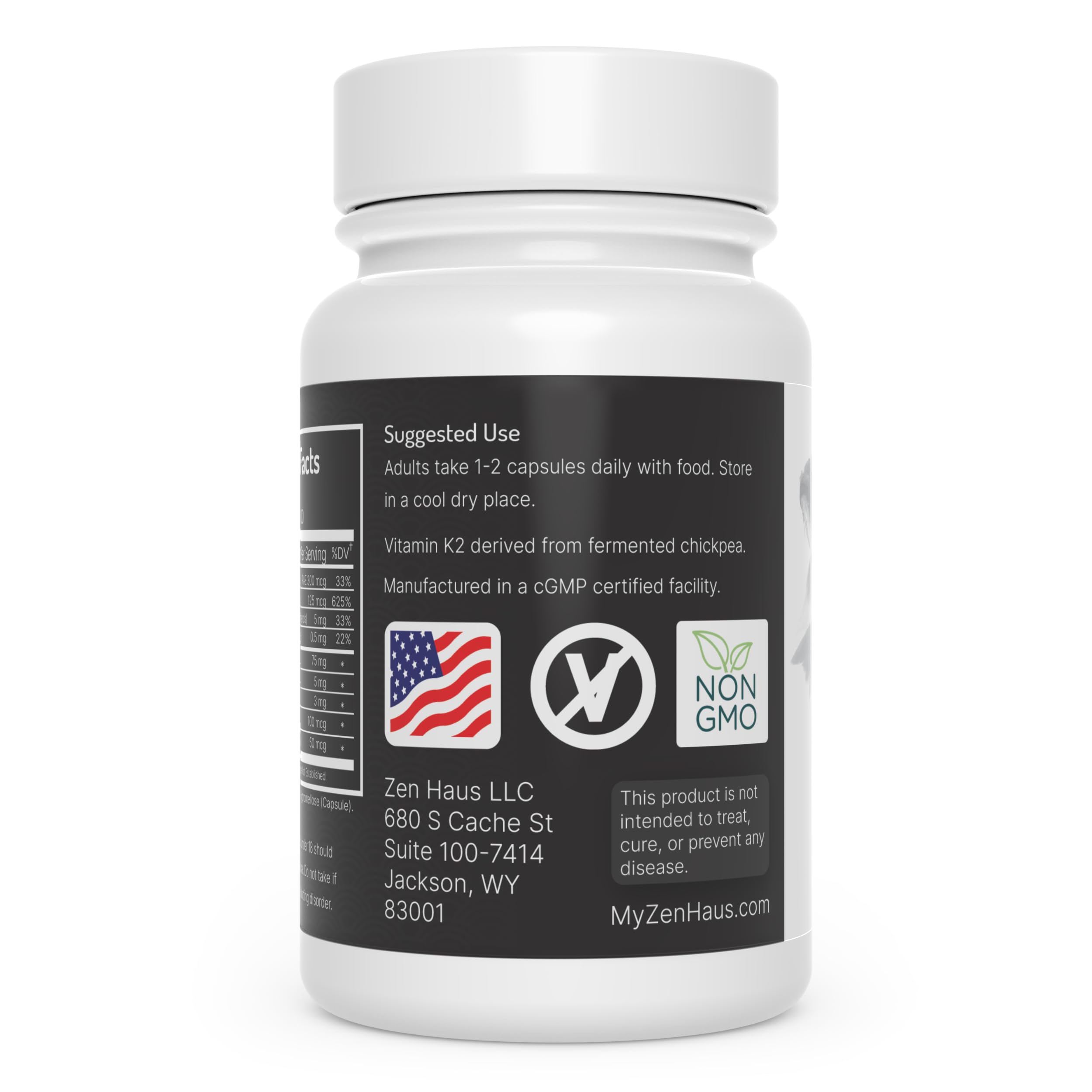 Nutrition facts panel for ADK supplement