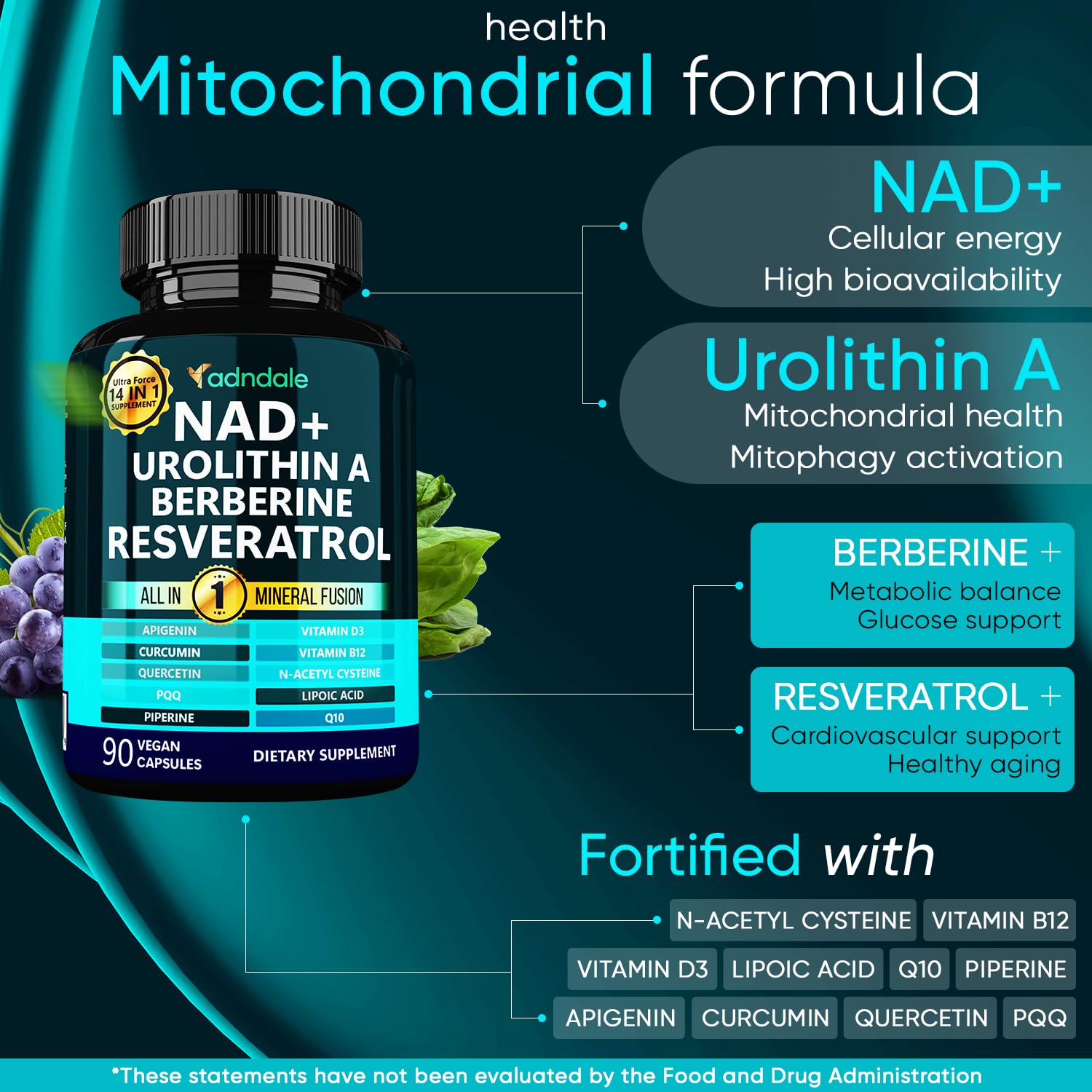 90 count bottle of Adndale NAD+ Supplement