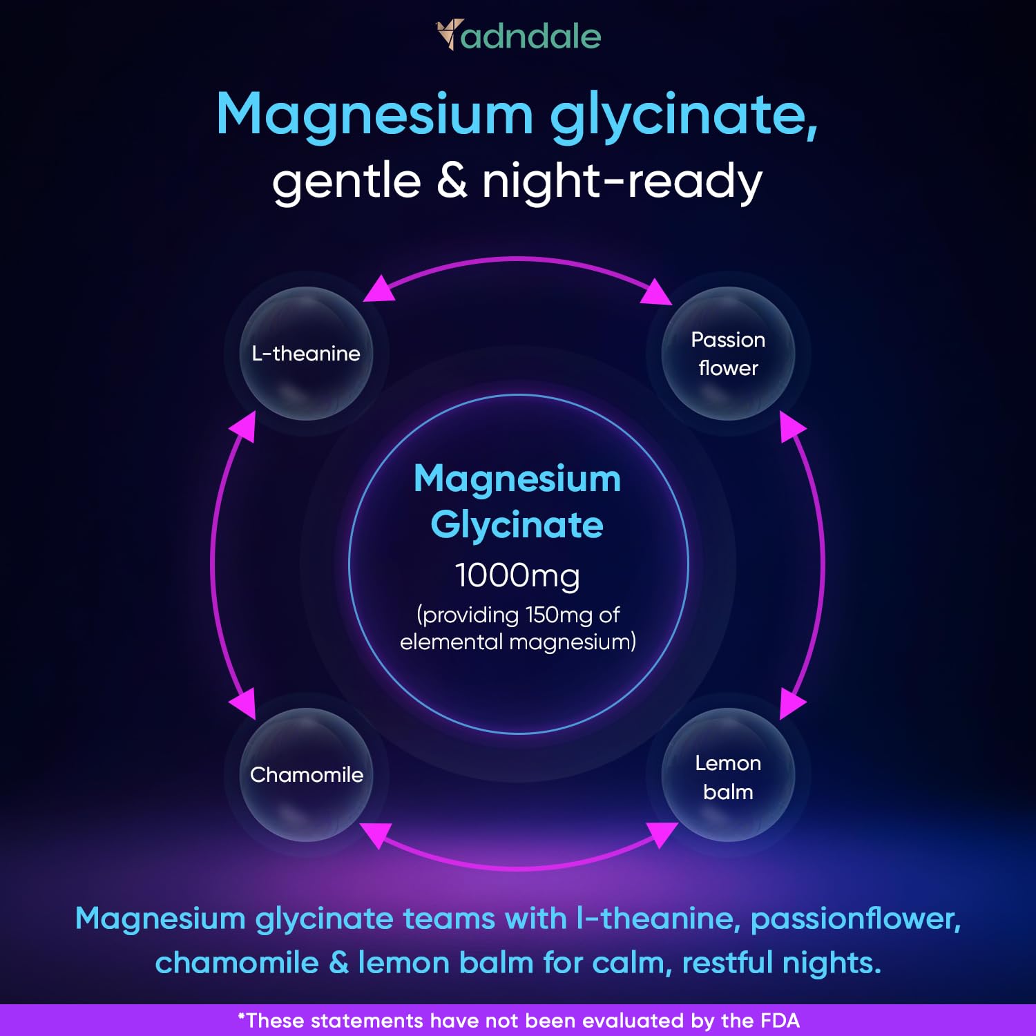 Adndale Magnesium Glycinate Gummies serving count demonstrates quick daily calm and focus support.