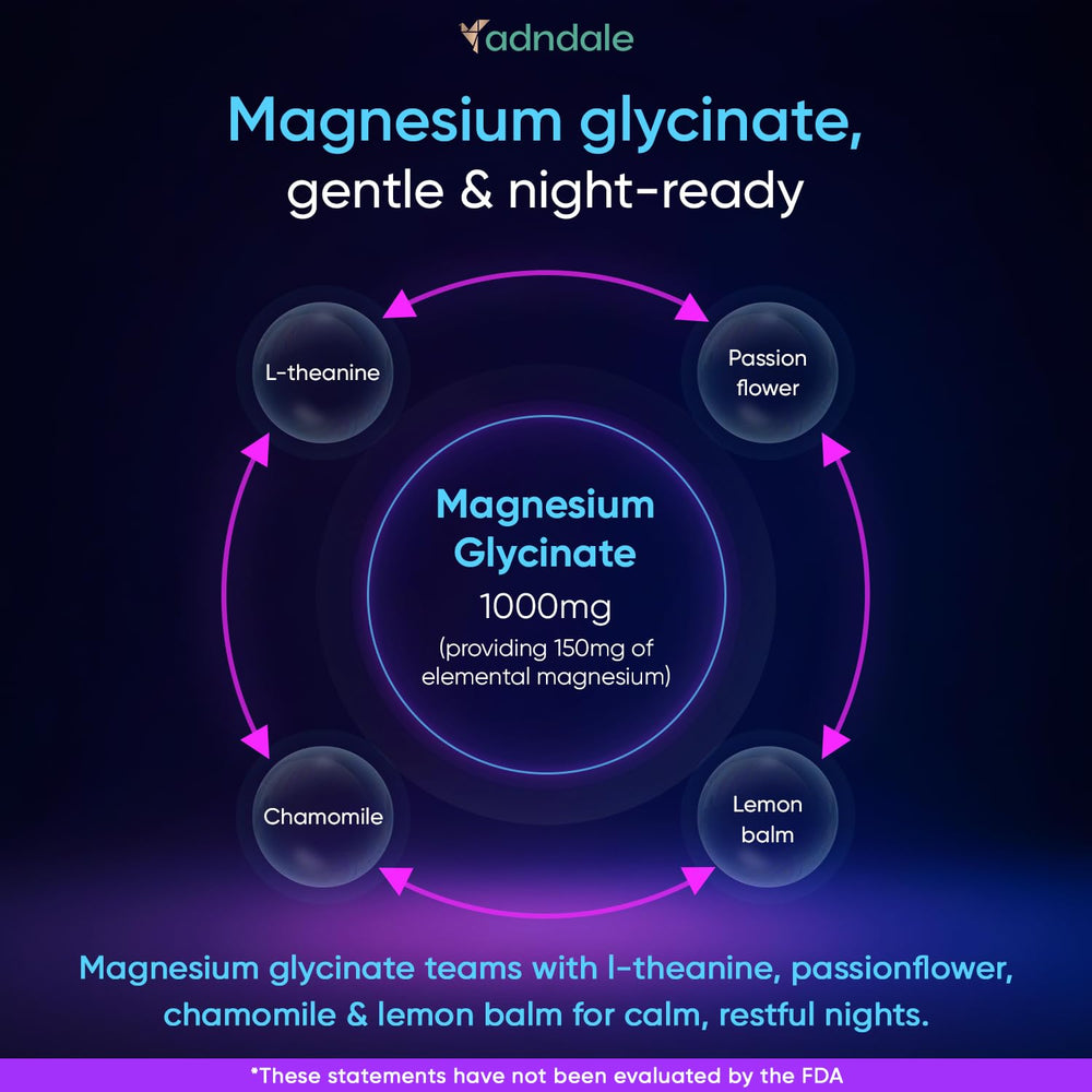Adndale Magnesium Glycinate Gummies serving count demonstrates quick daily calm and focus support.