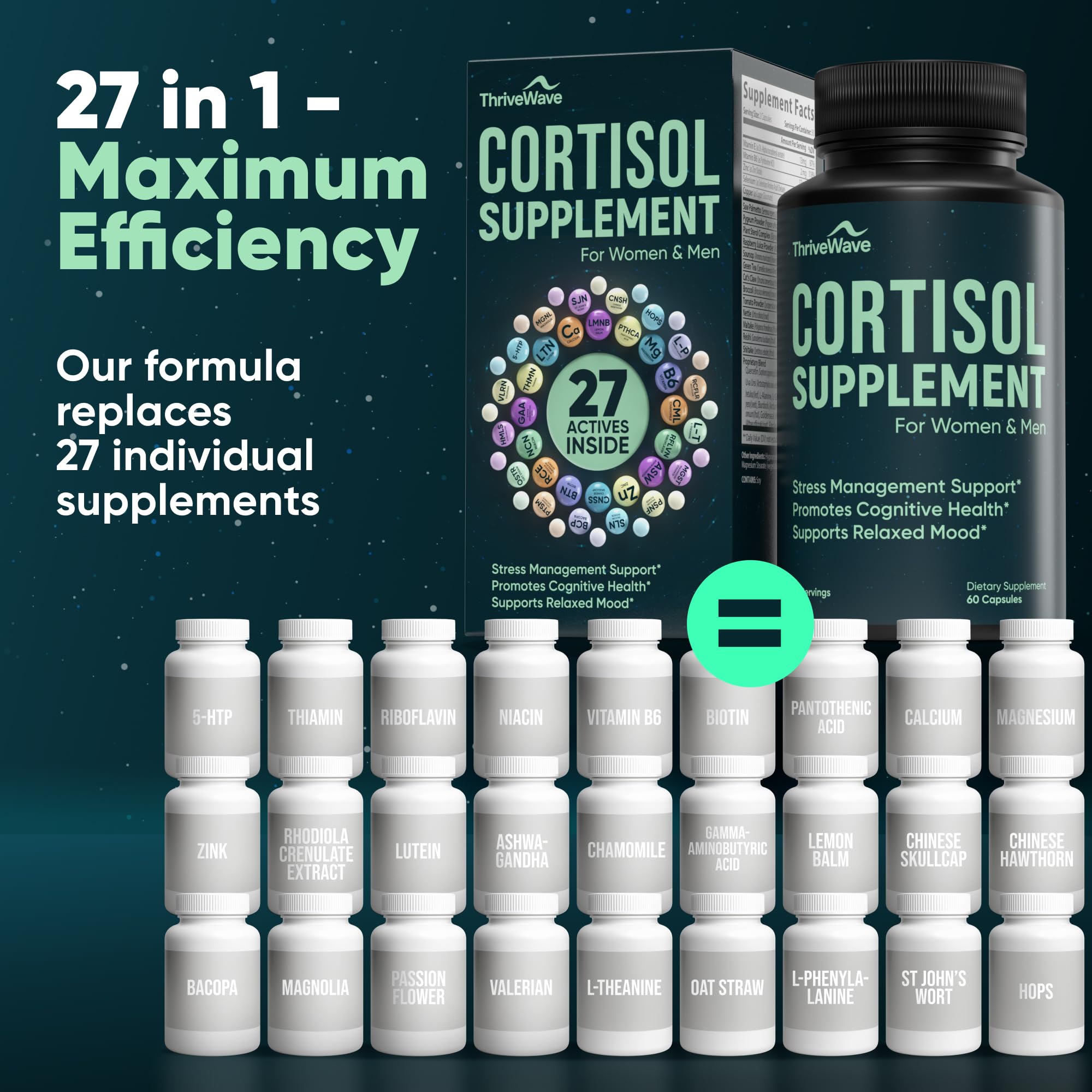 Daily adrenal support cortisol supplements bottle