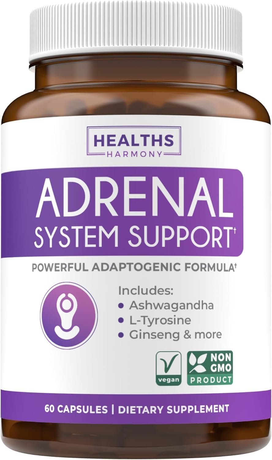 Adrenal System Support bottle and capsules on white background