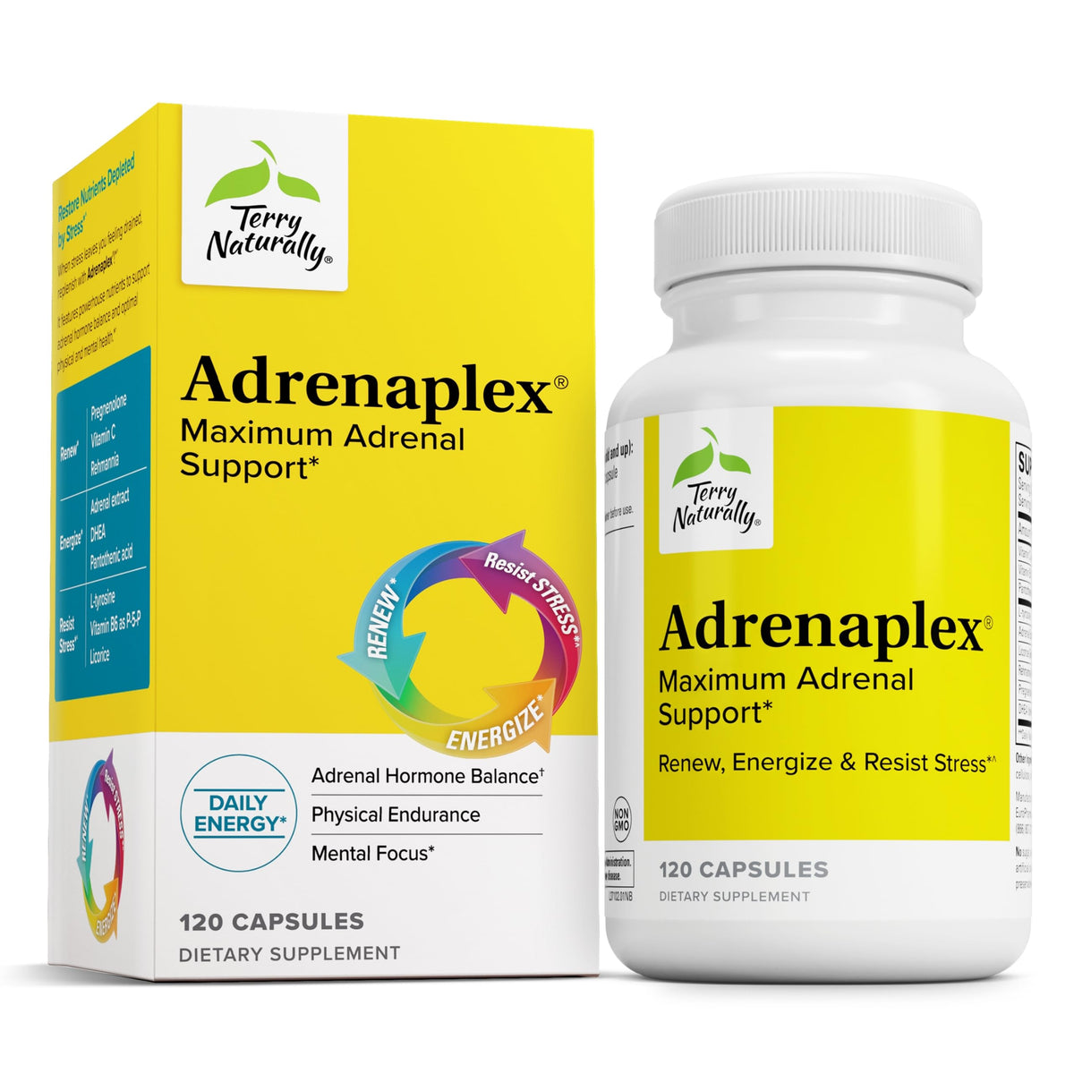 Terry Naturally Adrenaplex bottle with 120 capsules
