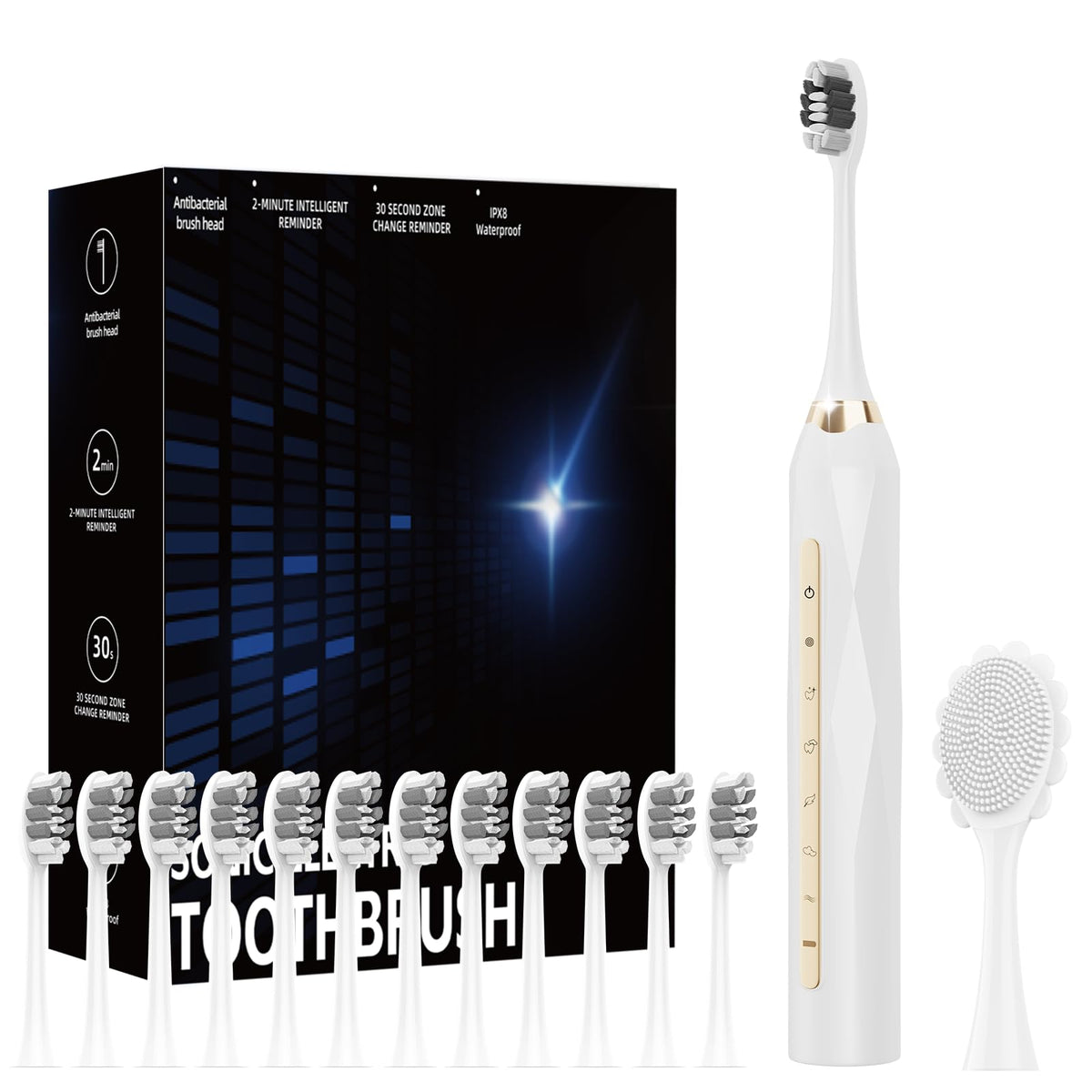 Adult sonic electric toothbrush with 12 interchangeable brush heads
