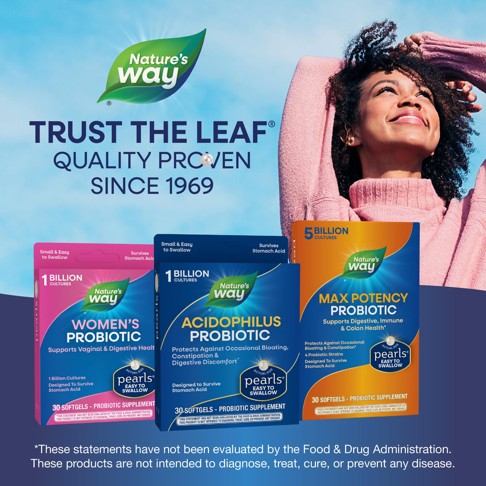 Adult taking one Nature's Way Acidophilus Probiotic Pearl softgel