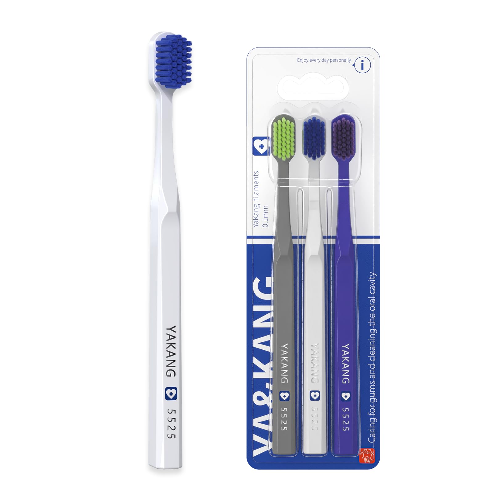 Adult ultra-soft toothbrush with dense bristles and angled handle