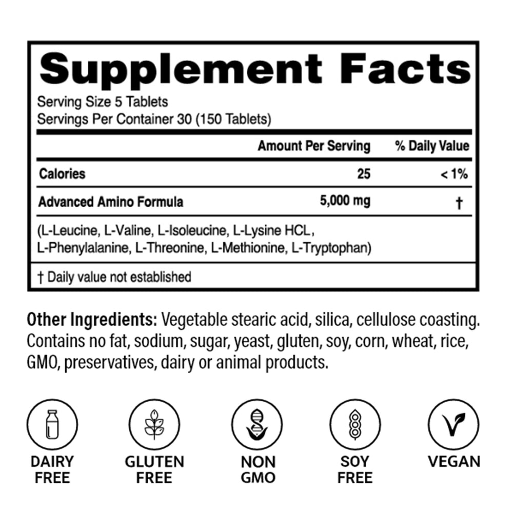 Close-up of the Advanced Amino Formula label on the bottle