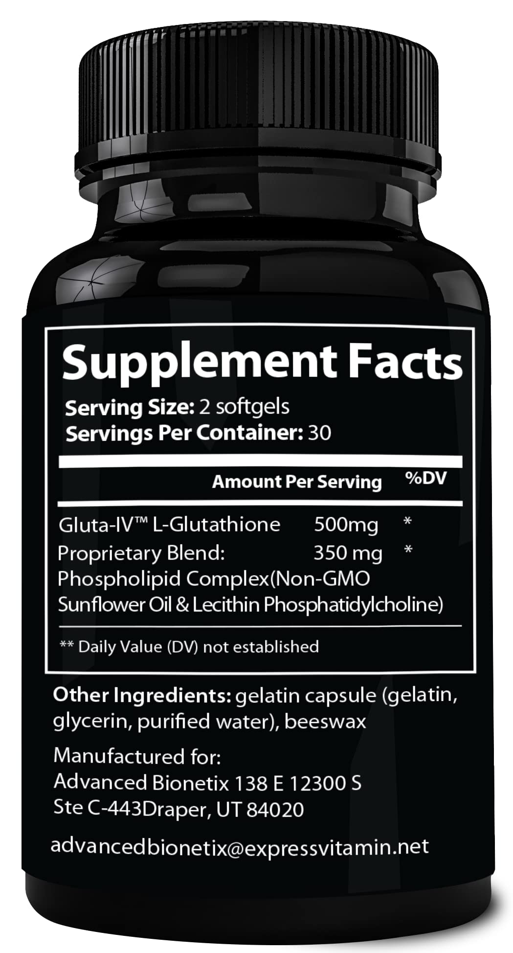 Close-up of liposomal glutathione softgel capsules