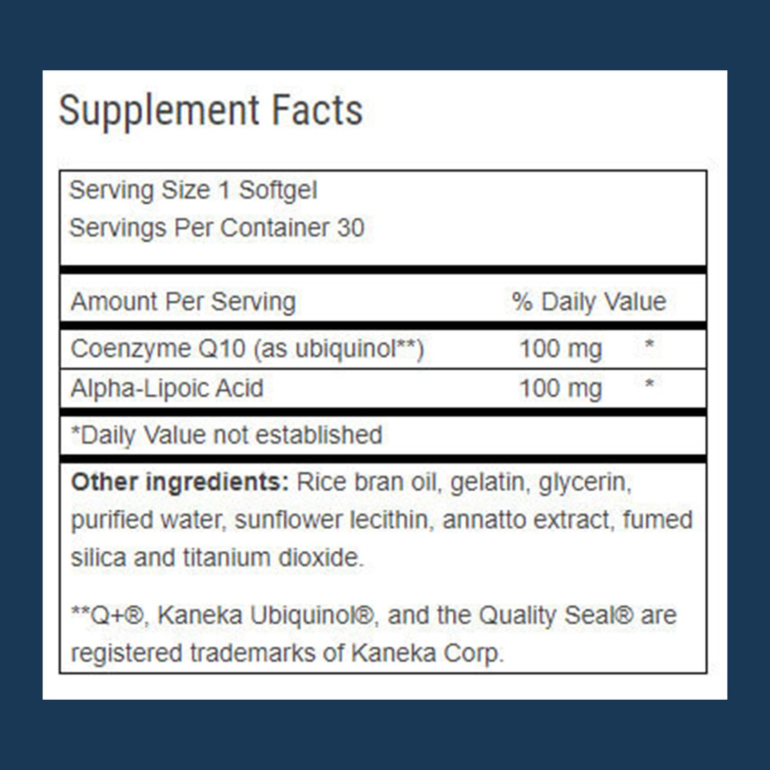 Advanced Bionutritionals Ubiquinol CoQ10 bottle back lists ingredients and usage context.