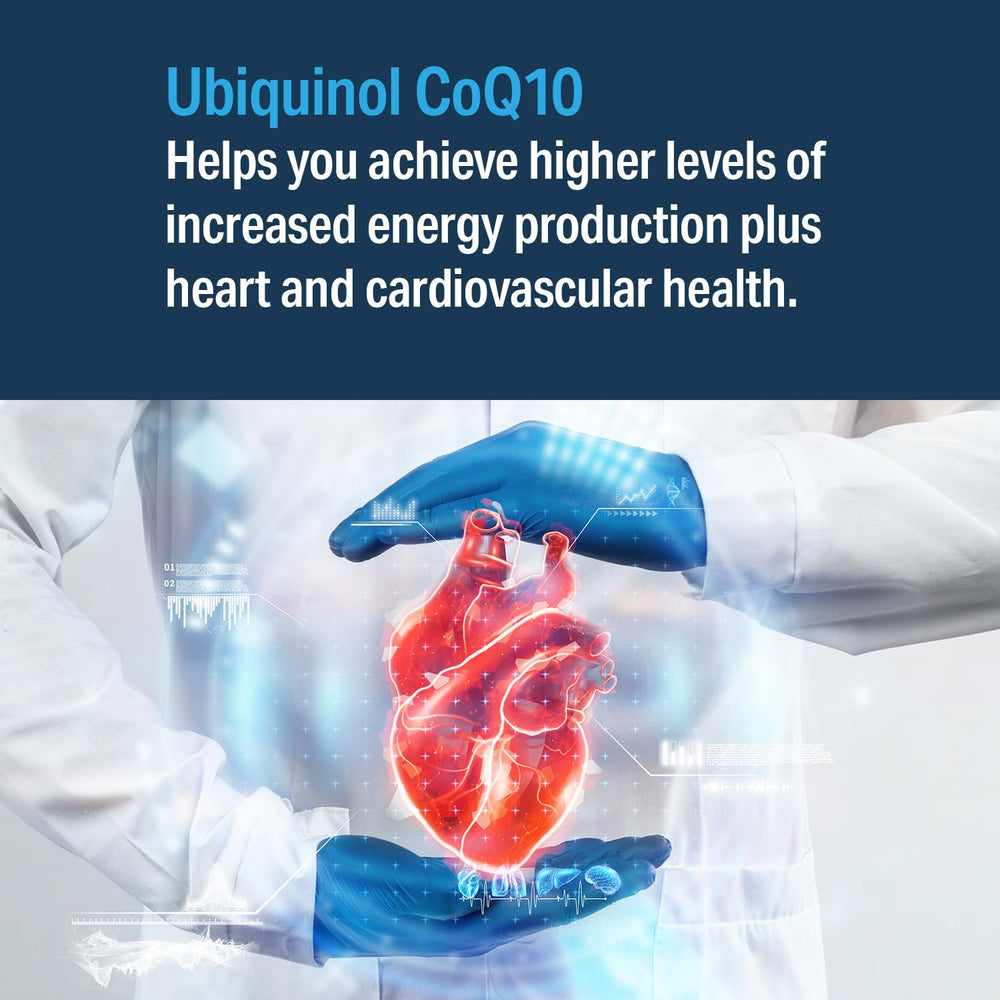 Advanced Bionutritionals Ubiquinol CoQ10 label close-up highlights bioavailable ubiquinol and MK-7.