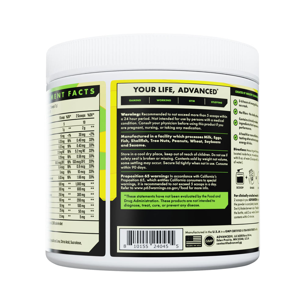 Two-scoop serving of Advanced Focus Lemon Lime in a glass
