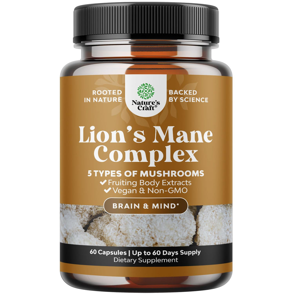 Bottle of Advanced Lion's Mane Mushroom Supplement with 60 capsules