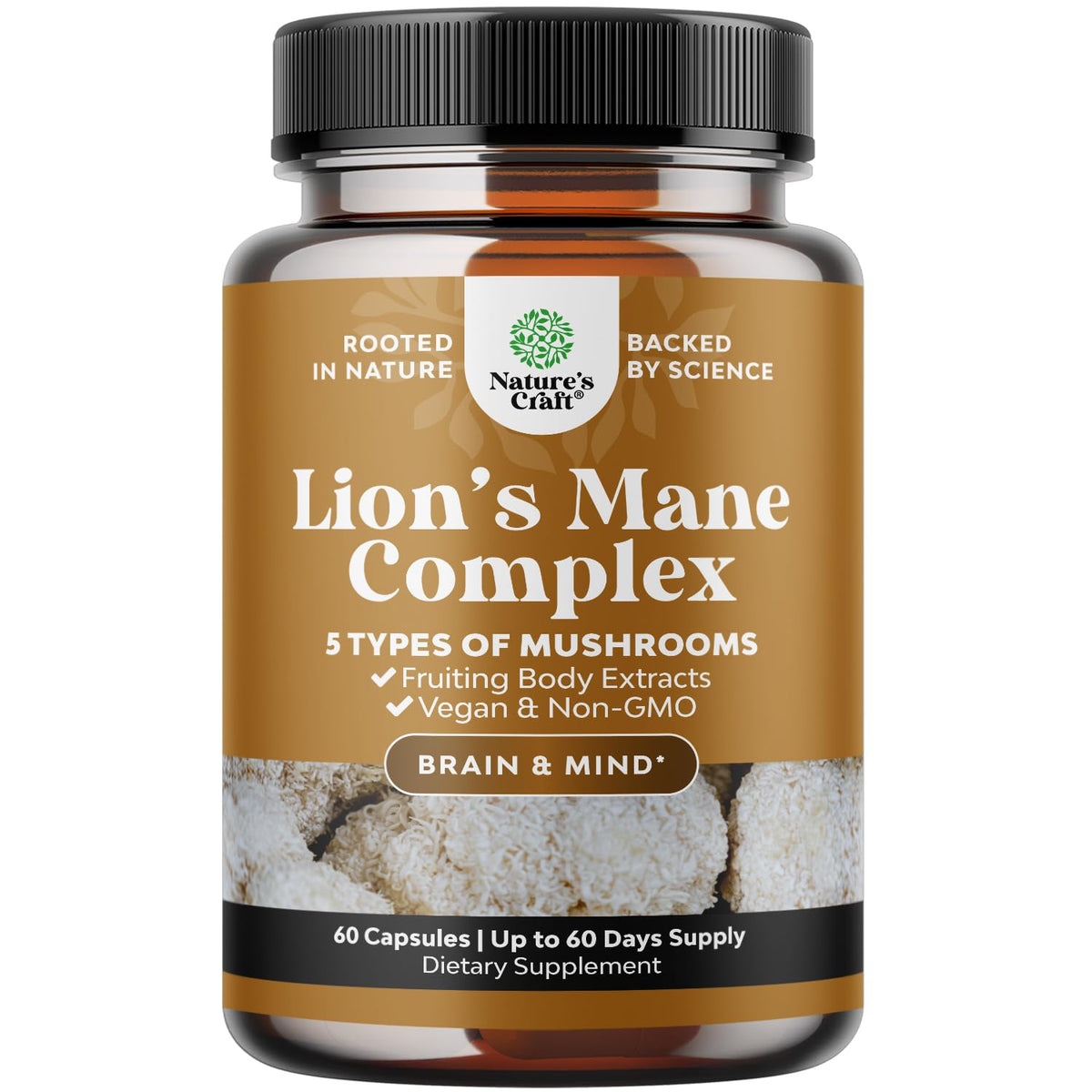 Bottle of Advanced Lion's Mane Mushroom Supplement with 60 capsules