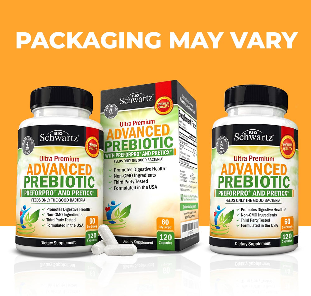 Capsules of the advanced prebiotic supplement representing a 2-month supply