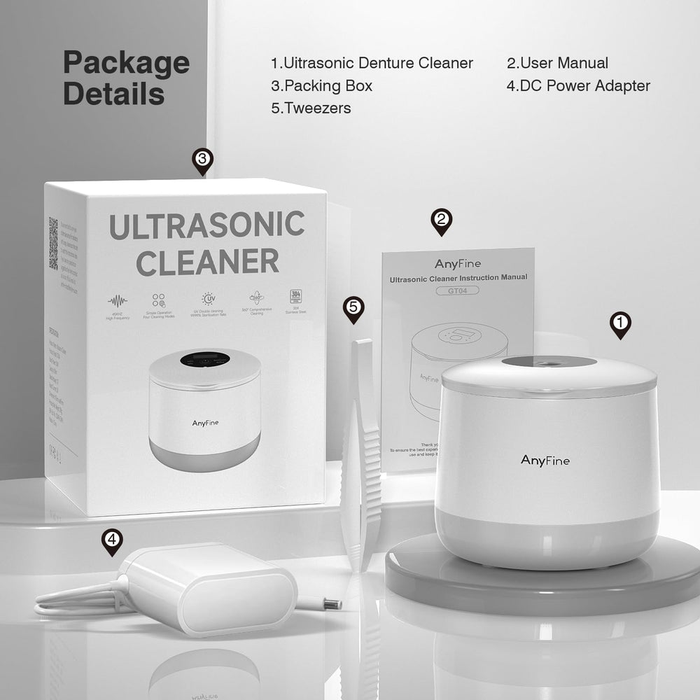 Packaging and six cleaning tablets included with unit