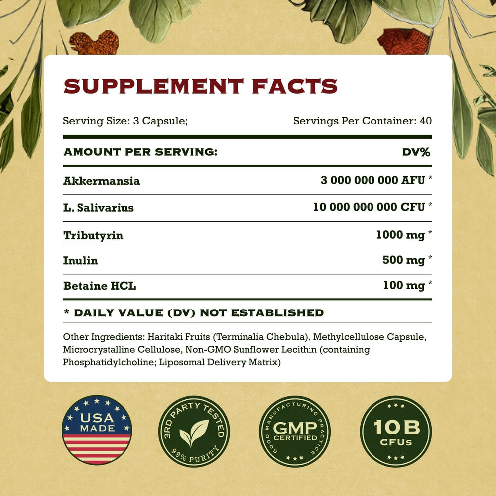 Nutrition facts and CFU strength on bottle