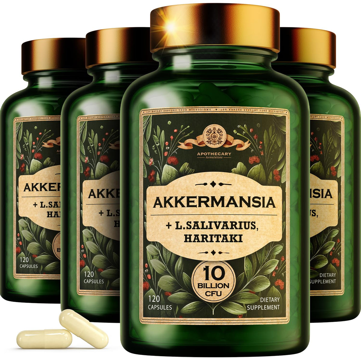 Front view of AdvantageNutra Akkermansia Muciniphila probiotic bottle