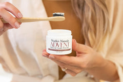 Brushing with Advent Mineral Tooth Powder