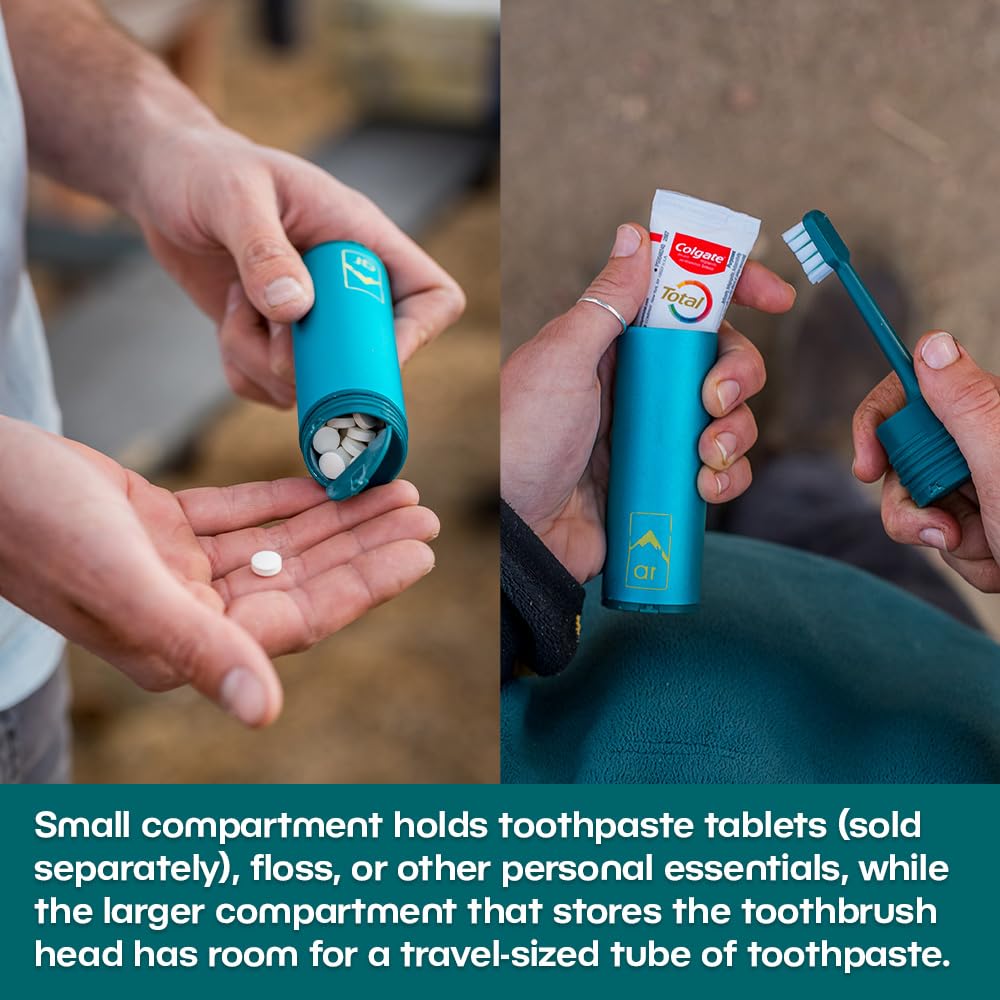 Larger compartment stores mini toothpaste tube